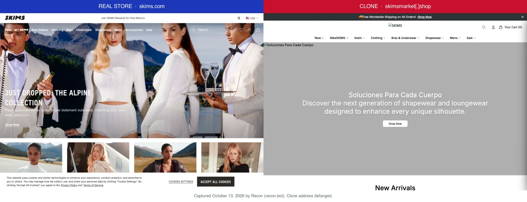 SKIMS's real store next to a clone at skimsmarket[.]shop