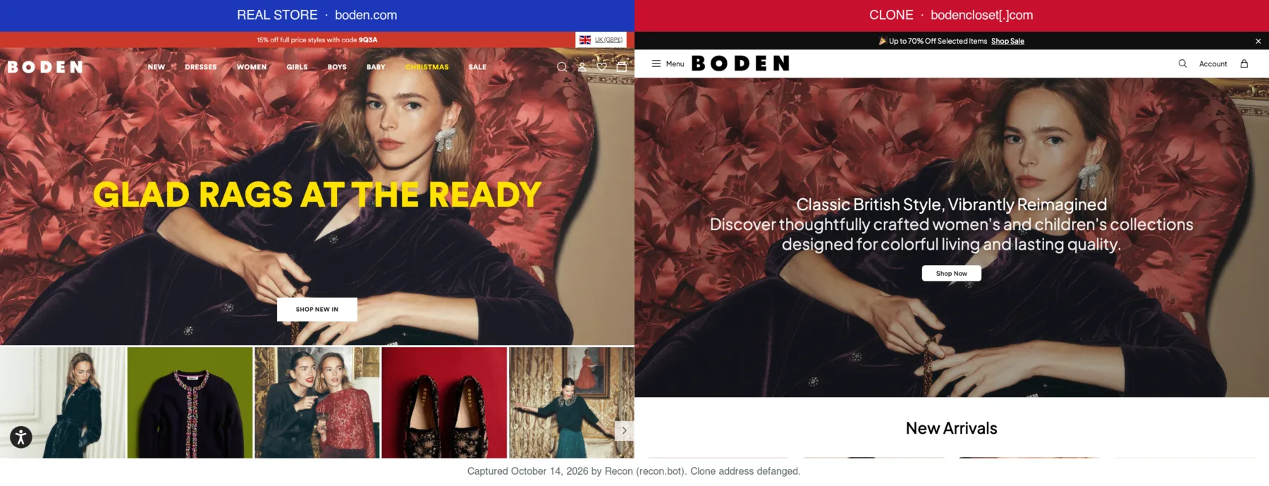 Boden's real store next to a clone at bodencloset[.]com